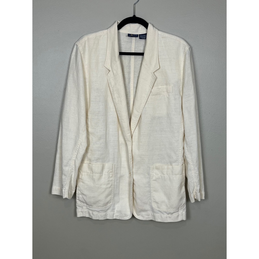 Lizsport Petite Linen Cotton Blazer Cream Off White Vintage Jacket PM
